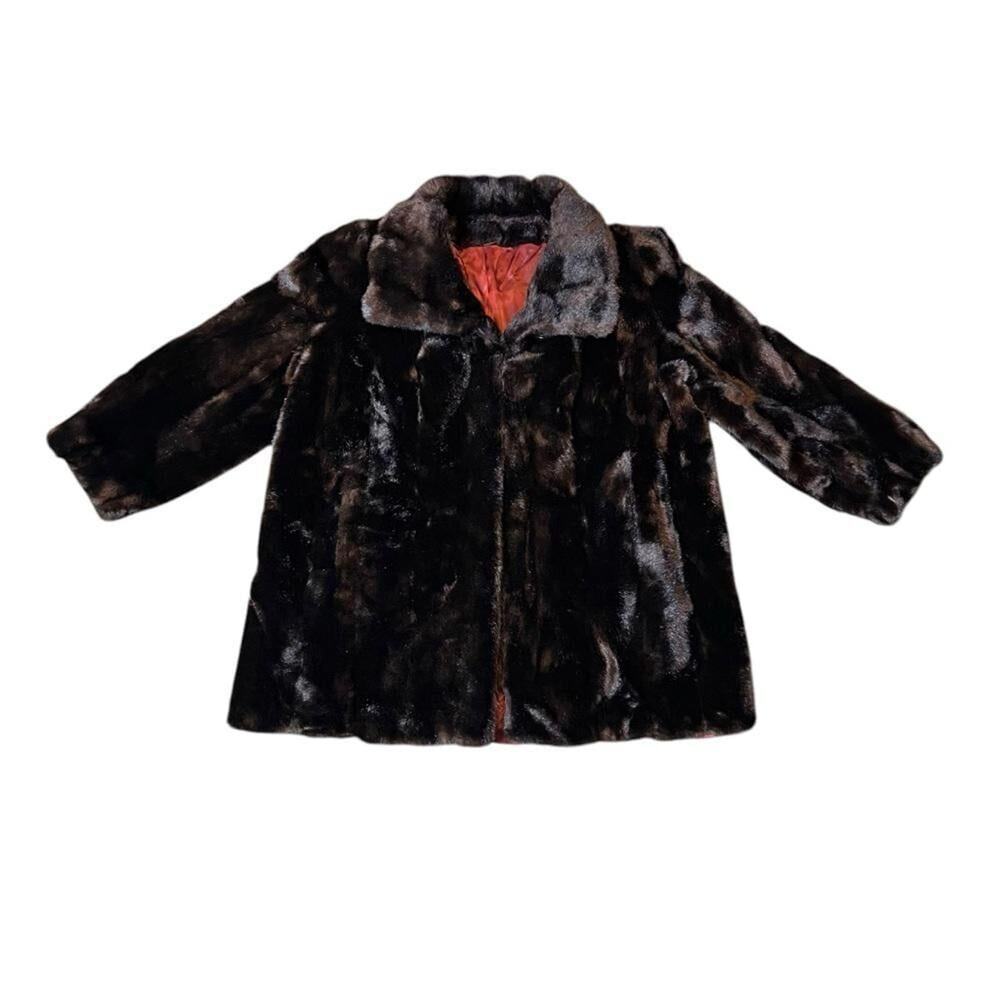 VINTAGE Tissavel of France Faux Fur Coat Mink Shinny Brown Color